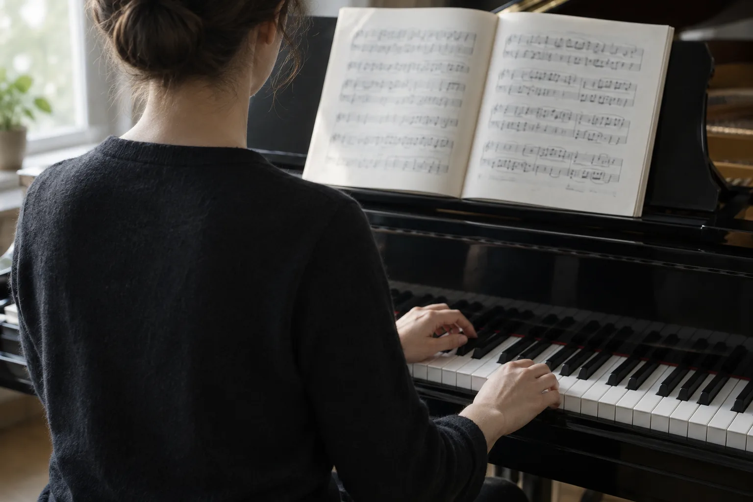Un pianiste fait une pause devant une partition ouverte pour retrouver un point de départ.